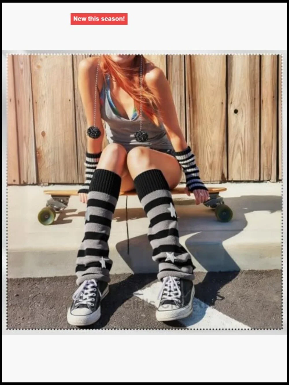 Y2K Cat Ear Knit Beanie Arm & Leg Warmers Set Stretchy Goth Dance